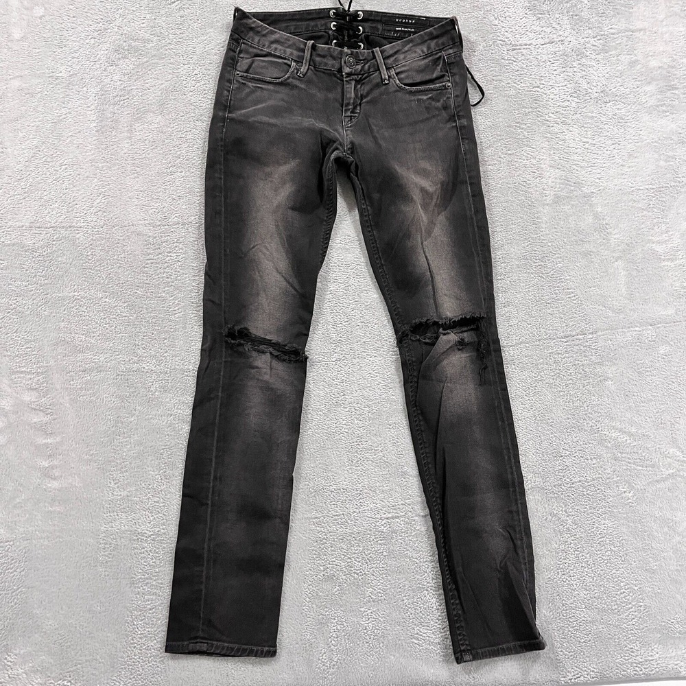 HUDSON Skinny Jeans Women's 25 Distressed‎ LACE UP Back Flip Pockets Black